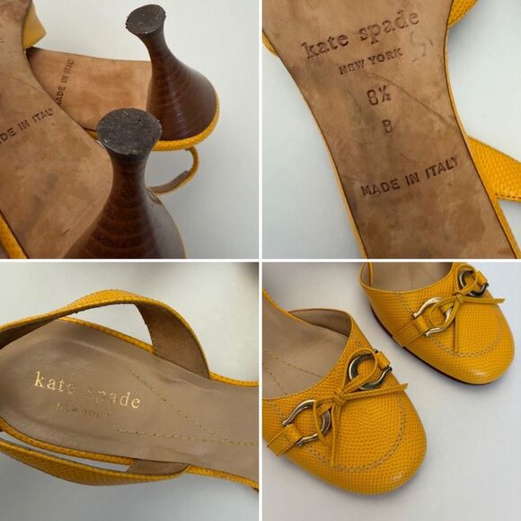 Kate Spade Terry Round Toe Slingback Kitten Heels in Yellow Size 8.5 - Picture 10 of 12